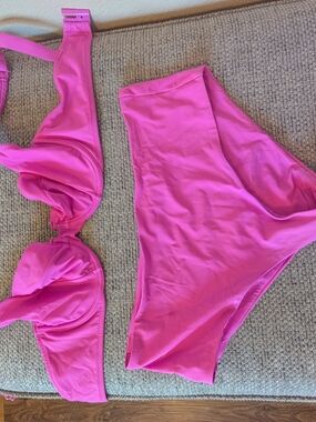 Hot Pink High-Waist Bikini Set - Supportive Underwire Top